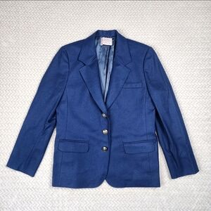 Vintage Pendleton Blazer Womens Petite Size 8 100% Wool Colonial Navy Blue